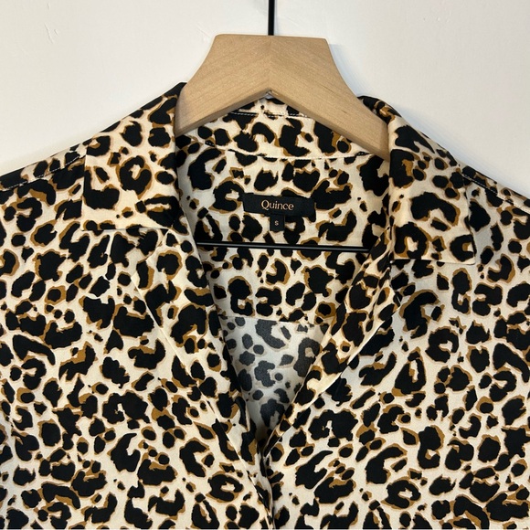 Quince Washable Stretch Silk Notch Collar Blouse in Leopard Print, Size Small - Picture 8 of 12